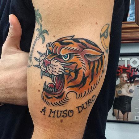 Tattoos - old school traditional tiger tattoo - 99491